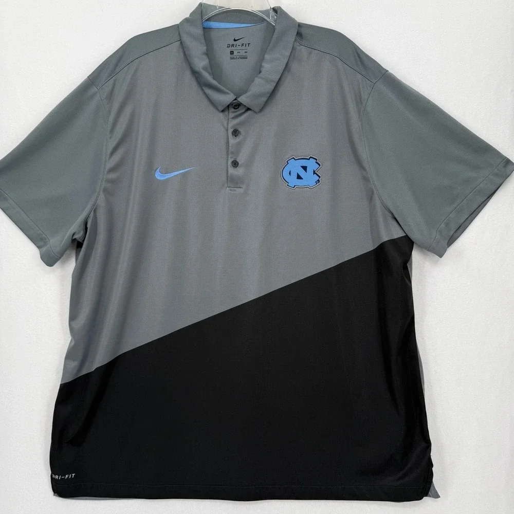 Nike Polo Shirt Mens 3XL‎ Grey Blue UNC Tar Heels Dri-FIT Colorblock Lightweight